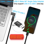 USB A Male to USB C Male 90 Degree Adapter 10Gbps Side Angle Type C Converter QC 60W PD 15W for Phone Laptop PC Charger Power Bank