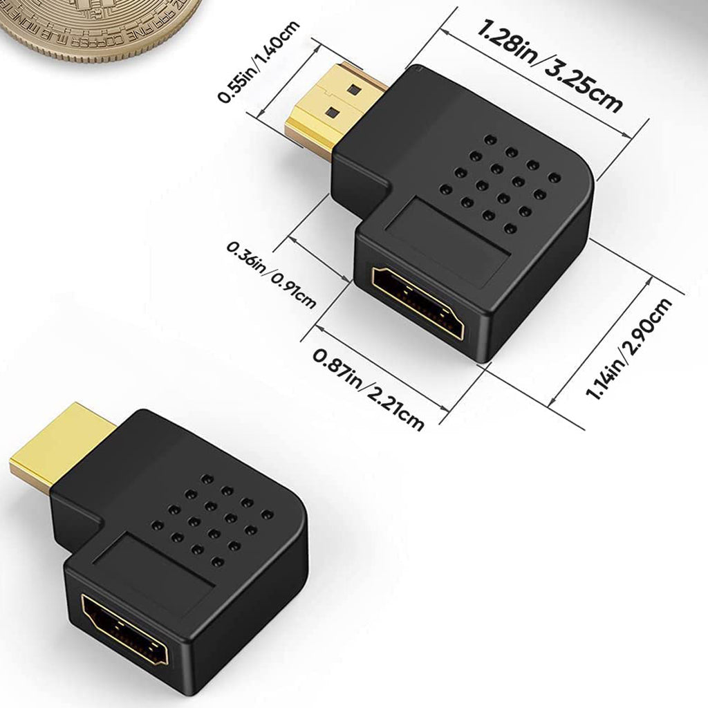 90 & 270 Degree Right Angle Adapter Compatible with HDMI, Male to Female L Shape Flat Extender for Wall TV, Roku, PS5, Fire Stick, Chromecast, Switch, Laptop, Xbox, PC