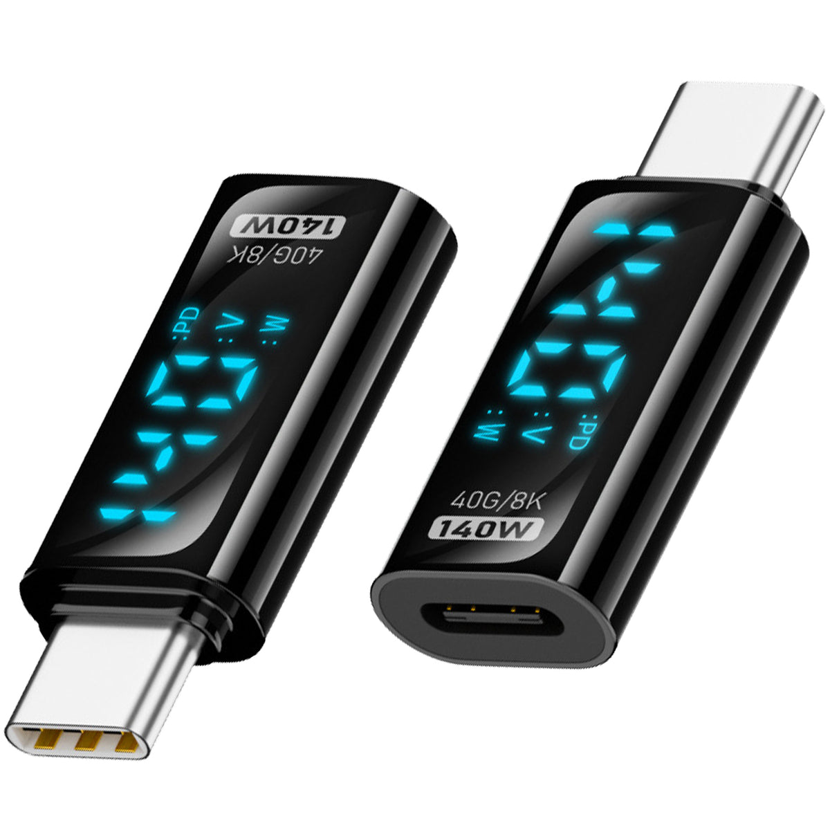 USB C Adapter LED Display 140W PD QC4 Fast Charging USB4 40Gbps 8K Video Transparent USB C Male to Female Power Meter for MacBook iPhone iPad