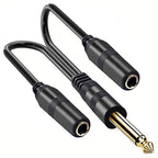 6.35mm 1/4 Inch TS Mono Y Splitter Cable 30cm 1/4 Male to Dual Female Audio Jack Adapter Cord for Electric Guitar Bass Amplifier Microphone Mixer