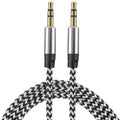 3.5mm Male to Male Aux Cable 3ft Braided 1/8 Inch TRS Stereo Audio Cord 3 Pole Gold Plated Car Aux Jack for Headphone Speaker PC Laptop Phone Tablet