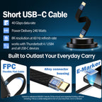 USB4 Thunderbolt 4 USB C Cable 240W PD 40Gbps 8K 60Hz 5.3 Inch Short Cord E Marker for MacBook Pro iPhone 16 15 Galaxy S24 Steam Deck