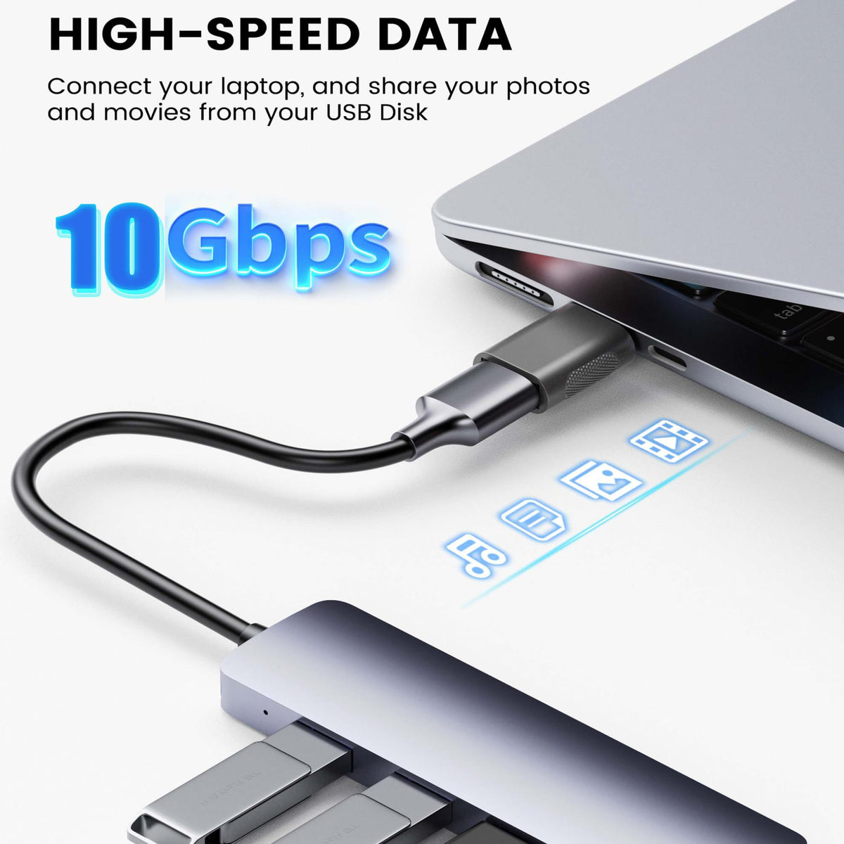 USB C to USB 3.2 Adapter 10Gbps Type C Male to USB A Female OTG Converter Thunderbolt 4 3 Zinc Alloy for MacBook Pro Air iPad iPhone 16 15 Galaxy Flash Drive