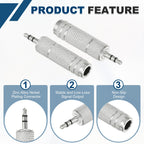 3.5mm to 6.35mm Audio Adapter 1/8 Male to 1/4 Female Stereo Headphone Jack Plug Converter TRS for PC Laptop Guitar Amp Speaker Mixing Console Receiver