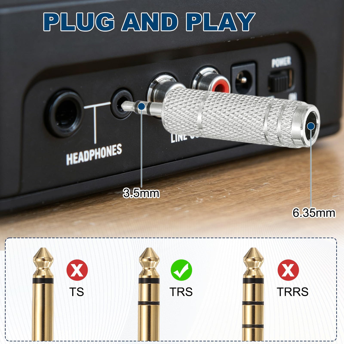 3.5mm to 6.35mm Audio Adapter 1/8 Male to 1/4 Female Stereo Headphone Jack Plug Converter TRS for PC Laptop Guitar Amp Speaker Mixing Console Receiver