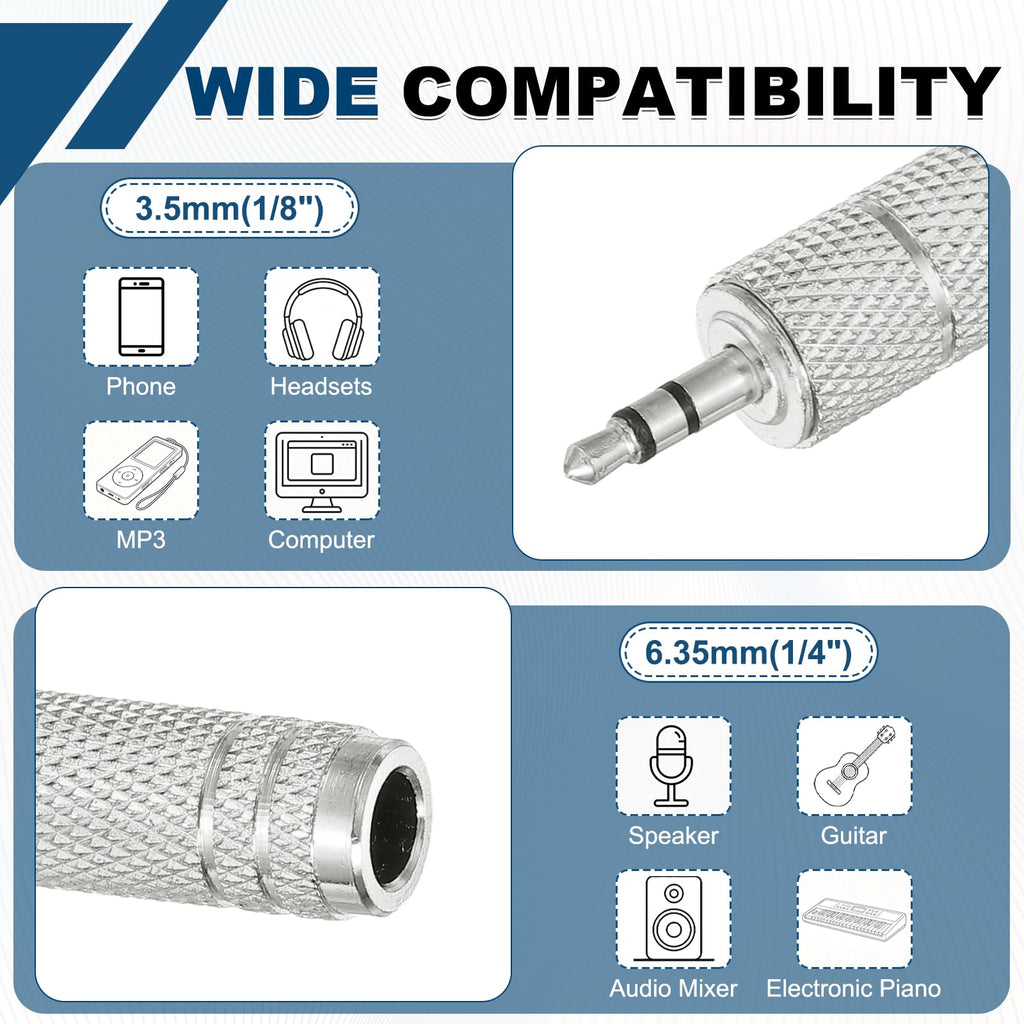 3.5mm to 6.35mm Audio Adapter 1/8 Male to 1/4 Female Stereo Headphone Jack Plug Converter TRS for PC Laptop Guitar Amp Speaker Mixing Console Receiver