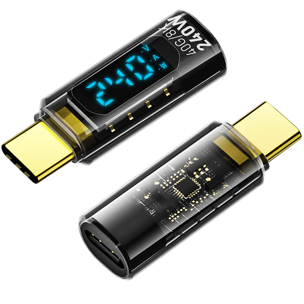 USB C Adapter LED Display 240W PD Fast Charging USB4 40Gbps 8K Video Transparent USB C Male to Female for iPhone 16 15 MacBook Samsung Laptop