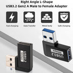 USB 3.2 Type A Male to Female 90 Degree Left Right Angle Adapter 10Gbps 5V 3A Extender for Laptop PC Hard Drive Hub Printer Scanner TV