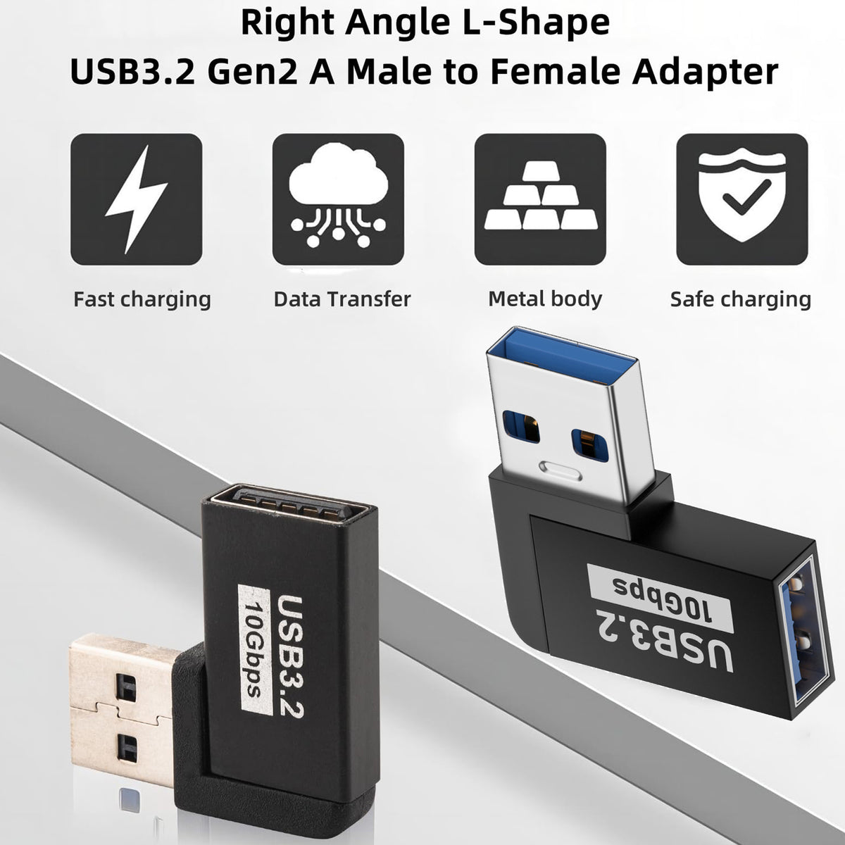 USB 3.2 Type A Male to Female 90 Degree Left Right Angle Adapter 10Gbps 5V 3A Extender for Laptop PC Hard Drive Hub Printer Scanner TV