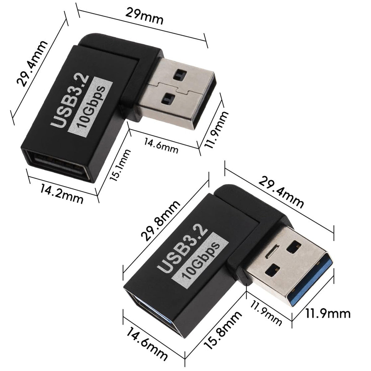 USB 3.2 Type A Male to Female 90 Degree Left Right Angle Adapter 10Gbps 5V 3A Extender for Laptop PC Hard Drive Hub Printer Scanner TV
