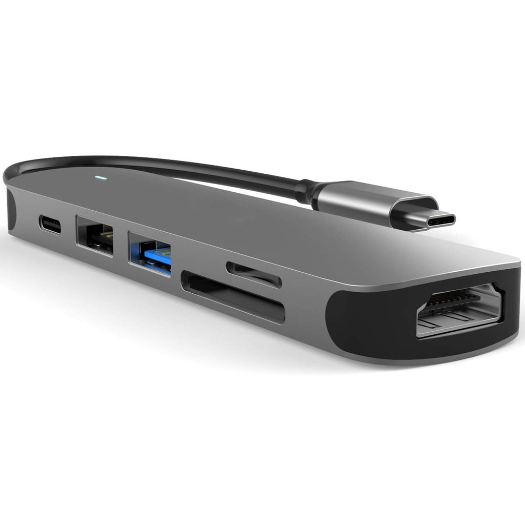 USB C Hub 6 in 1 Multiport Adapter with 4K HDMI USB A 3.0 USB A 2.0 SD microSD Card Reader 60W PD Charging for MacBook Pro Air iPad