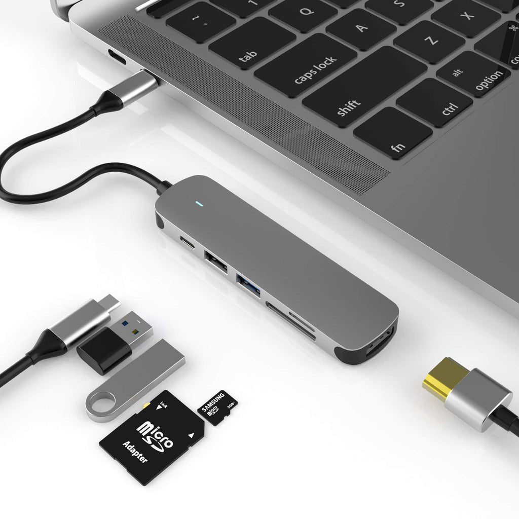 USB C Hub 6 in 1 Multiport Adapter with 4K HDMI USB A 3.0 USB A 2.0 SD microSD Card Reader 60W PD Charging for MacBook Pro Air iPad