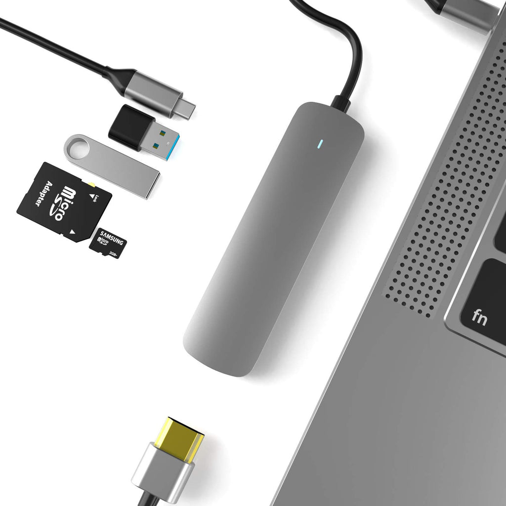 USB C Hub 6 in 1 Multiport Adapter with 4K HDMI USB A 3.0 USB A 2.0 SD microSD Card Reader 60W PD Charging for MacBook Pro Air iPad