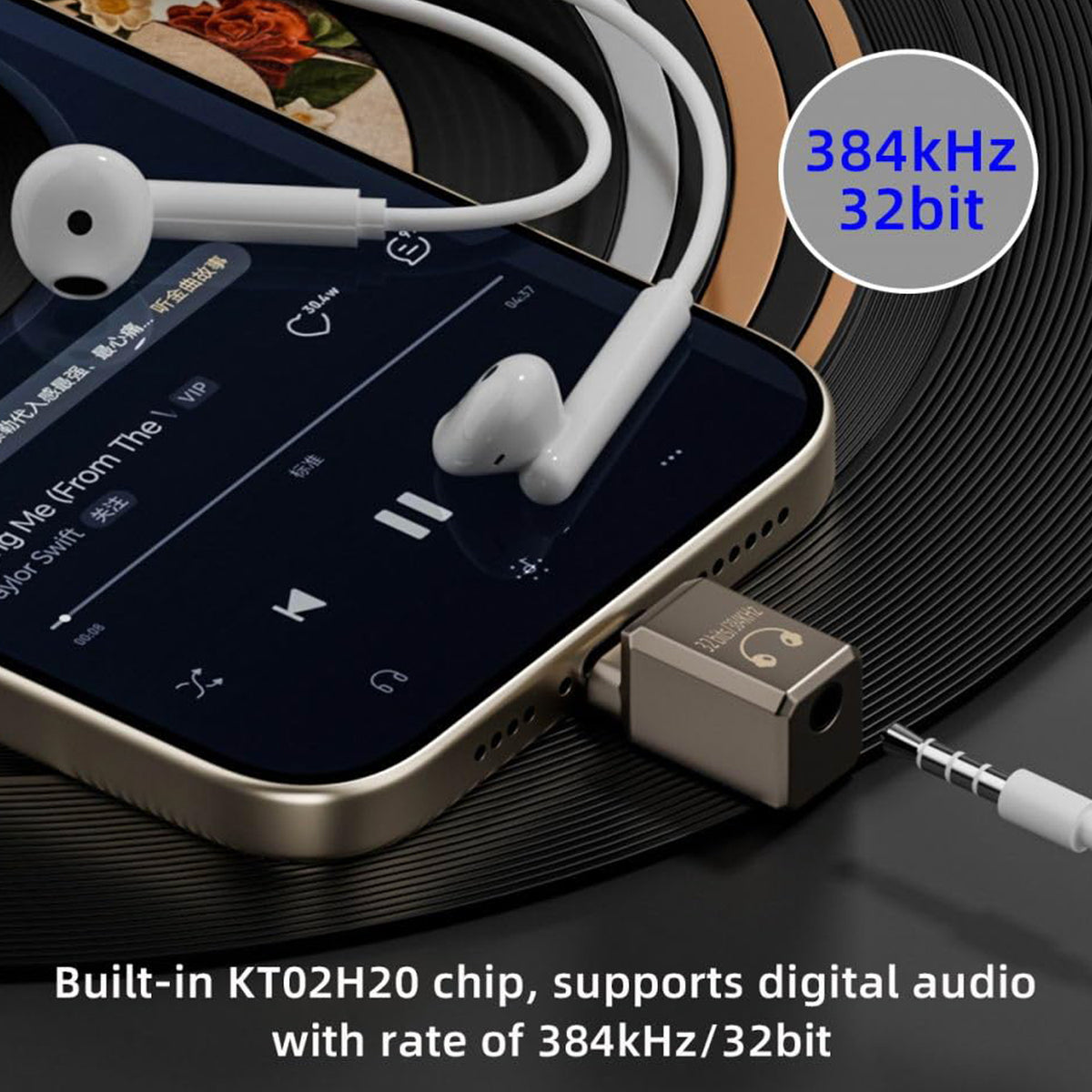 USB C to 3.5mm Audio Adapter DAC HiFi Headphone Jack Dongle KT02H20 32bit 384kHz Type C Aux Earphone Mic Converter for Laptop Tablet Phone