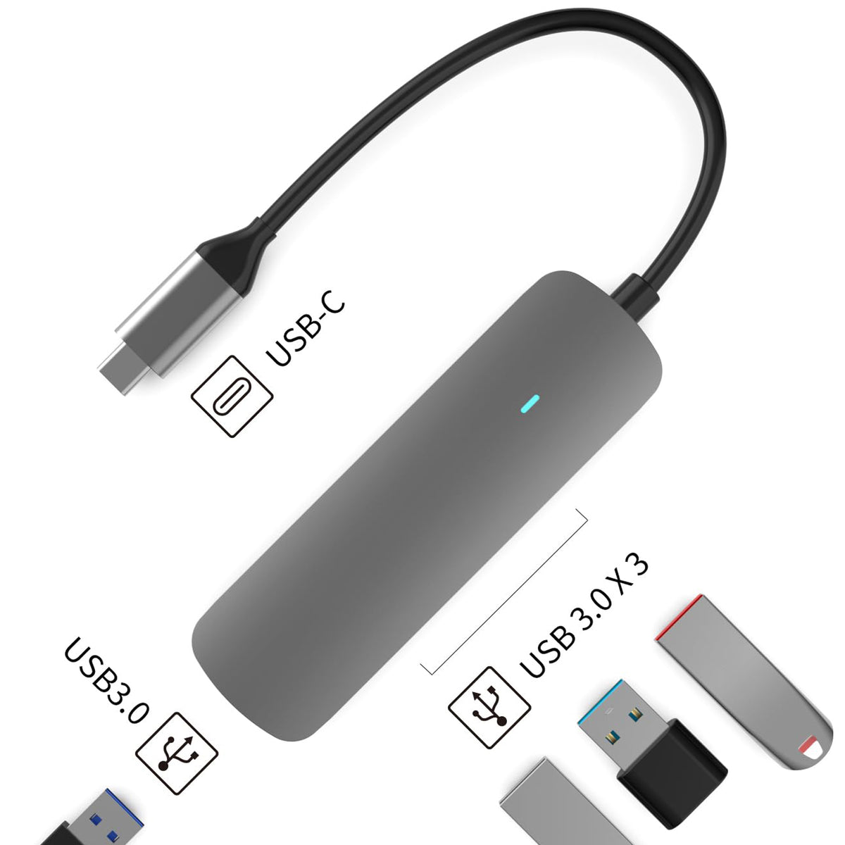 USB-C to 4-Port USB-A Hub 4-in-1 USB 3.0 Splitter Adapter 5Gbps Aluminum Compatible with MacBook iPad Pro Dell Samsung and USB-C Laptops