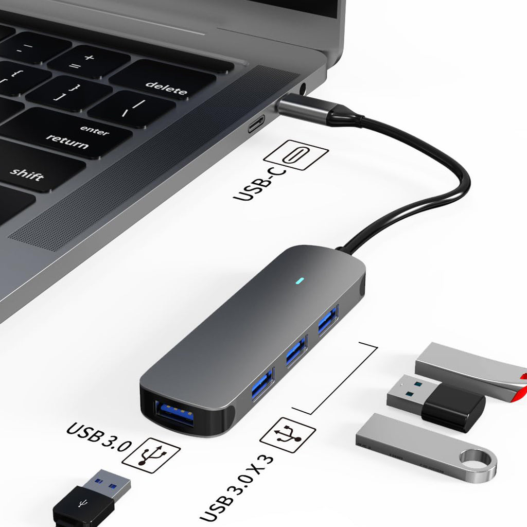 USB-C to 4-Port USB-A Hub 4-in-1 USB 3.0 Splitter Adapter 5Gbps Aluminum Compatible with MacBook iPad Pro Dell Samsung and USB-C Laptops