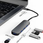 USB-C to 4-Port USB-A Hub 4-in-1 USB 3.0 Splitter Adapter 5Gbps Aluminum Compatible with MacBook iPad Pro Dell Samsung and USB-C Laptops