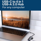 USB-C to 4-Port USB-A Hub 4-in-1 USB 3.0 Splitter Adapter 5Gbps Aluminum Compatible with MacBook iPad Pro Dell Samsung and USB-C Laptops
