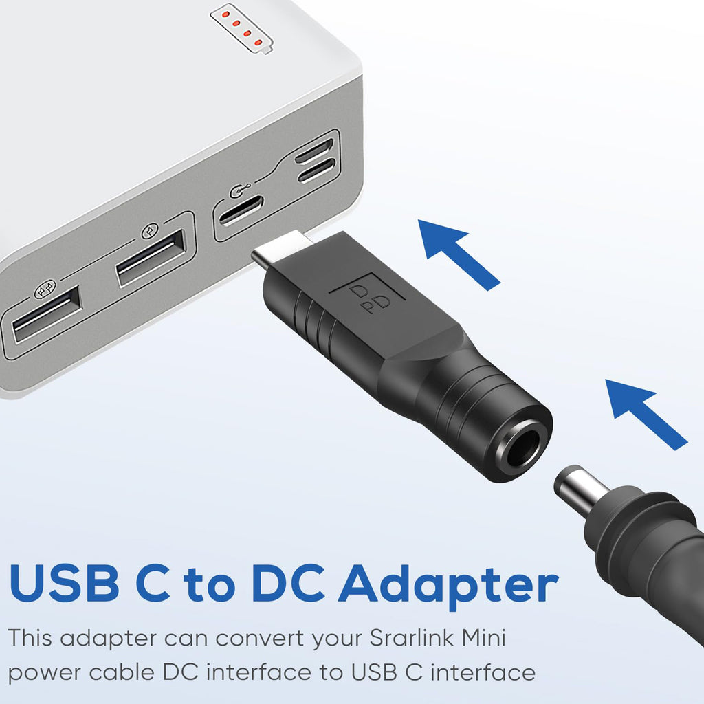 USB C PD to DC 5.5 x 2.1mm Female Power Adapter 20V 65W Type C Male to DC5521 Converter for Mini Satellite Antenna