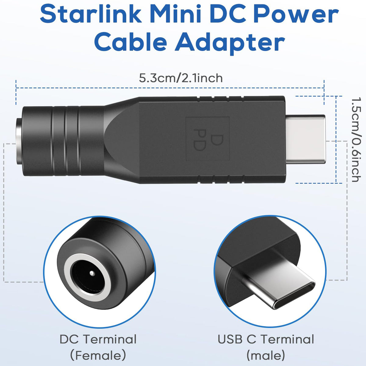 USB C PD to DC 5.5 x 2.1mm Female Power Adapter 20V 65W Type C Male to DC5521 Converter for Mini Satellite Antenna