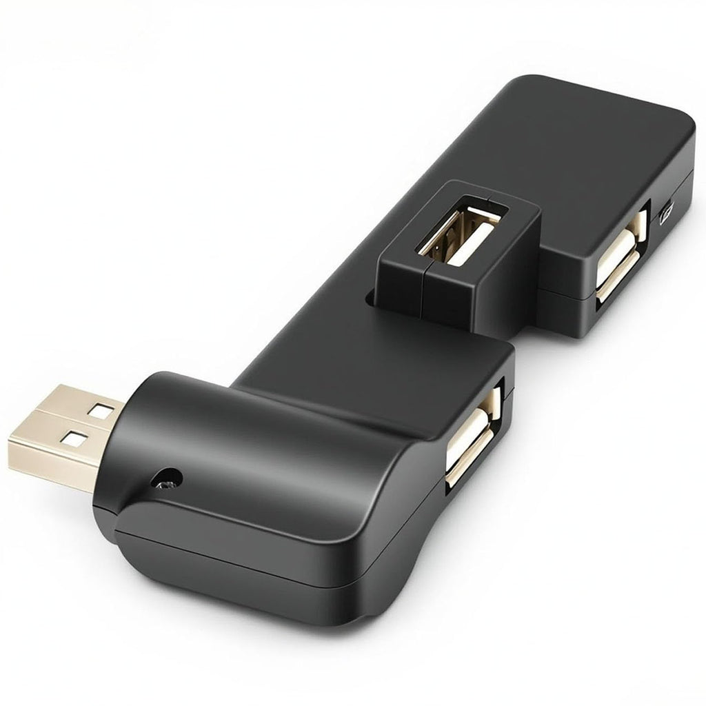 USB 2.0 Hub 4-Port 480Mbps, 90°/180° Rotatable, Plug & Play USB Splitter for Laptop, PC, Flash Drive, Keyboard, Mouse – Windows/Mac/Linux