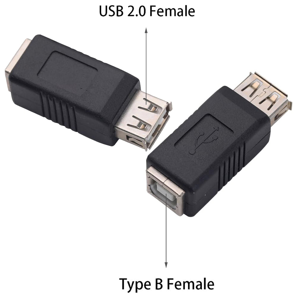 USB 2.0 Type A Female to Type B Female Adapter 480Mbps 2A Data Charging Coupler for Printer Scanner Fax Computer Laptop Hard Drive Camera