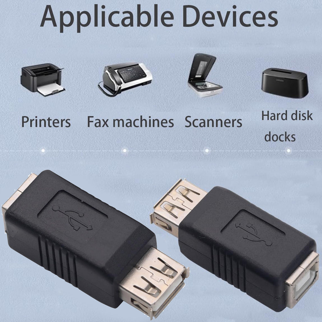 USB 2.0 Type A Female to Type B Female Adapter 480Mbps 2A Data Charging Coupler for Printer Scanner Fax Computer Laptop Hard Drive Camera