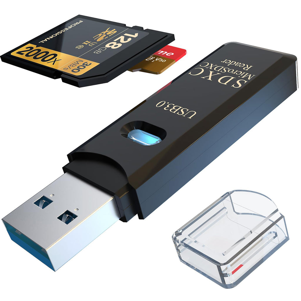 USB 3.0 SD Card Reader 5Gbps SuperSpeed 2 in 1 Dual Slot Flash Memory Adapter Micro SD TF SDXC SDHC UHS I for PC Laptop Camera Dash Cam