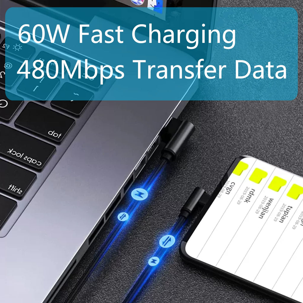 Dual 90 Degree USB C to USB C Cable 60W PD Fast Charging Right Angle Type C to Type C Braided Cord 480Mbps Data for Phone Tablet Laptop Steam Deck