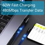 Dual 90 Degree USB C to USB C Cable 60W PD Fast Charging Right Angle Type C to Type C Braided Cord 480Mbps Data for Phone Tablet Laptop Steam Deck