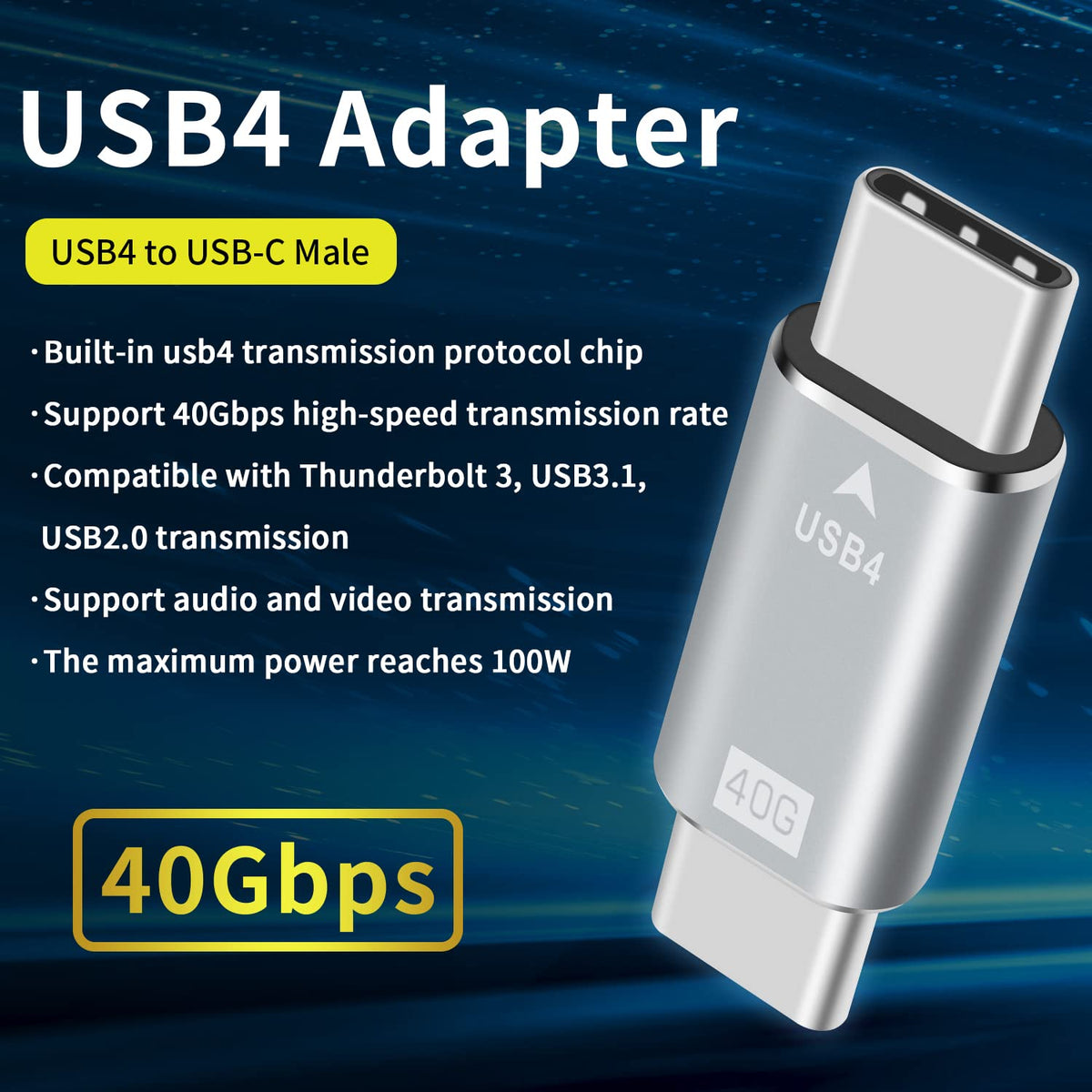 USB4 USB C Male to Male Adapter 40Gbps Data Transfer PD 100W Fast Charging 8K 60Hz Video Type C Coupler for Thunderbolt 4 3 MacBook Pro iPad eGPU SSD Enclosure