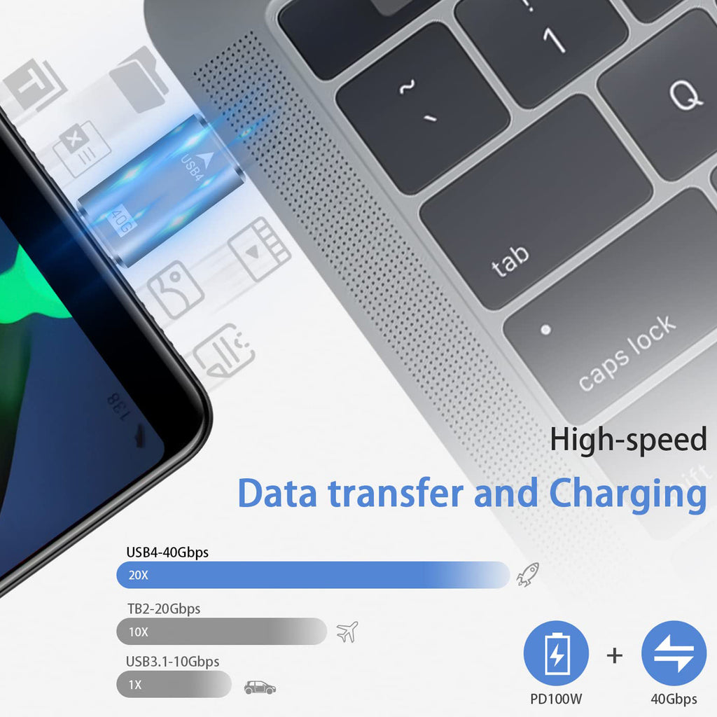 USB4 USB C Male to Male Adapter 40Gbps Data Transfer PD 100W Fast Charging 8K 60Hz Video Type C Coupler for Thunderbolt 4 3 MacBook Pro iPad eGPU SSD Enclosure