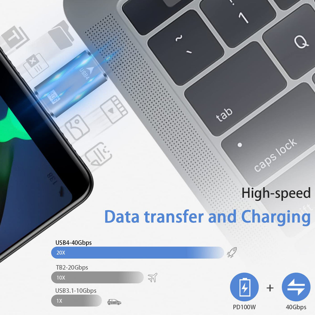 USB4 USB C Male to Male Adapter 40Gbps Data Transfer PD 100W Fast Charging 8K 60Hz Video Type C Coupler for Thunderbolt 4 3 MacBook Pro iPad eGPU SSD Enclosure