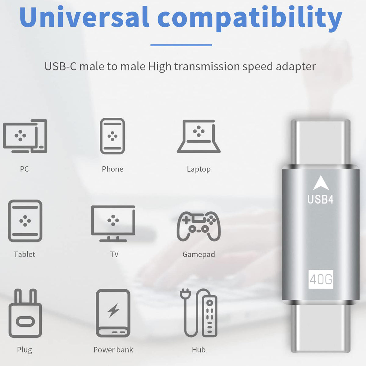 USB4 USB C Male to Male Adapter 40Gbps Data Transfer PD 100W Fast Charging 8K 60Hz Video Type C Coupler for Thunderbolt 4 3 MacBook Pro iPad eGPU SSD Enclosure