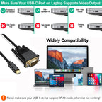 USB C to VGA Cable 1080P 60Hz Type C Male to VGA Male Video Cord for Monitor Projector MacBook Pro Dell XPS iPhone 15