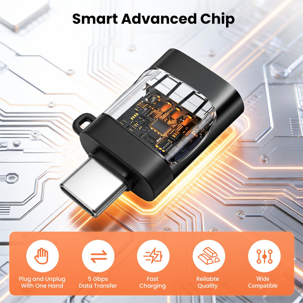 USB C Male to USB A Female Adapter USB 3.0 5Gbps OTG 5V 2A Charging Data Converter with Lanyard for Phone Tablet Laptop Mouse Keyboard Flash Drive
