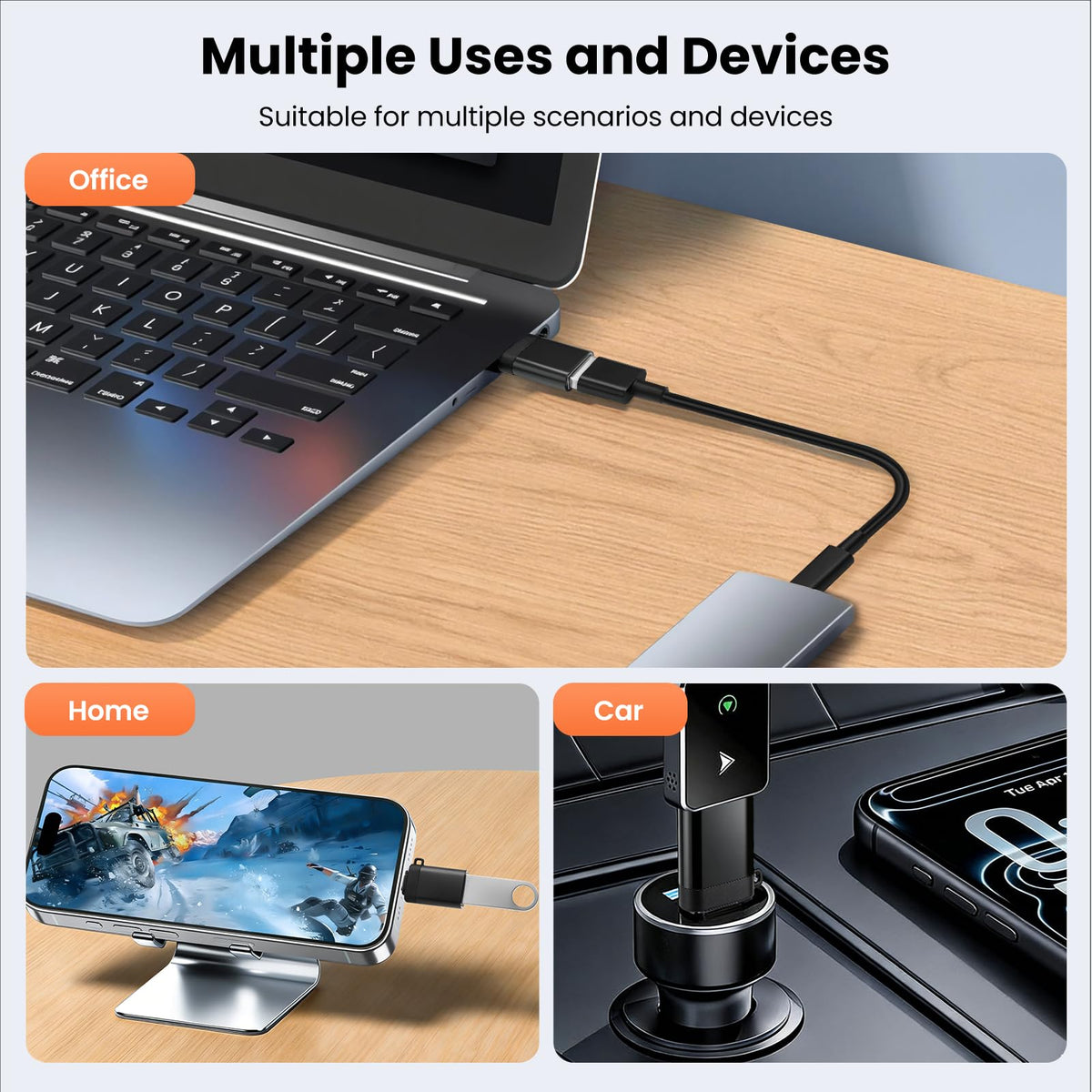 USB C Male to USB A Female Adapter USB 3.0 5Gbps OTG 5V 2A Charging Data Converter with Lanyard for Phone Tablet Laptop Mouse Keyboard Flash Drive