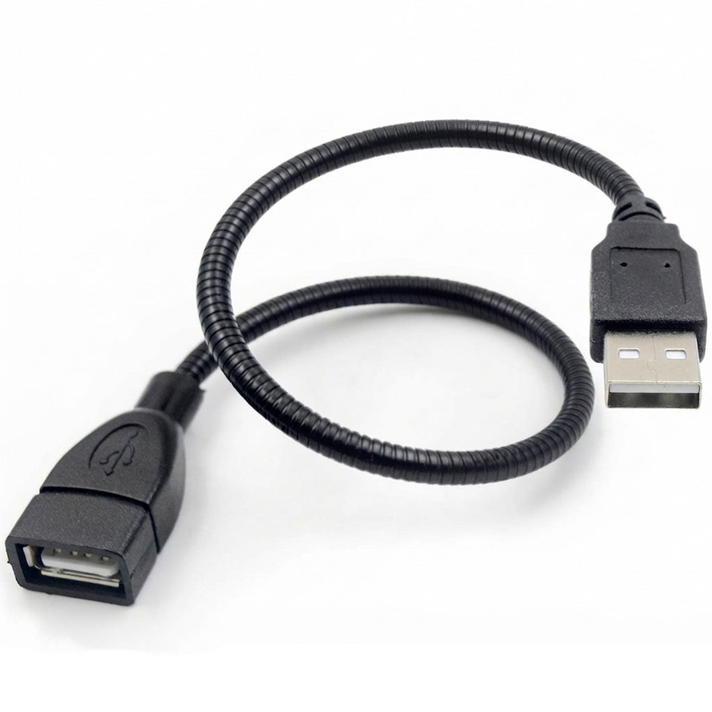 Flexible USB Gooseneck Extension Cable 1FT 30CM USB Type A Male to Female Bendable Metal Tube Stand Cord for Desk LED Lamp Fan Webcam Flash Drive PC