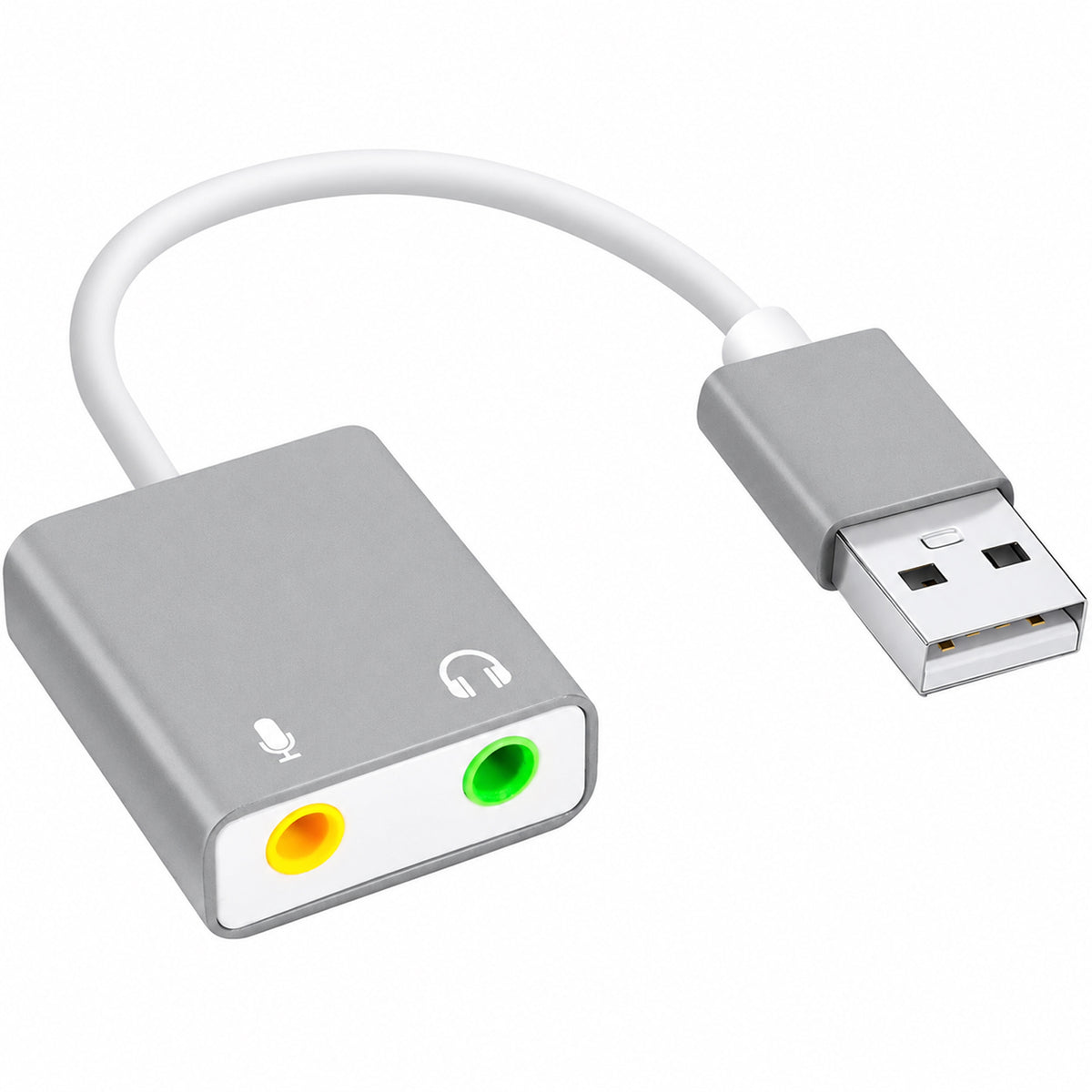 USB to 3.5mm Audio Adapter External Sound Card Aluminum Stereo Headphone Jack Microphone Splitter Converter for PC Laptop Desktop PS4 PS5 Mac Windows
