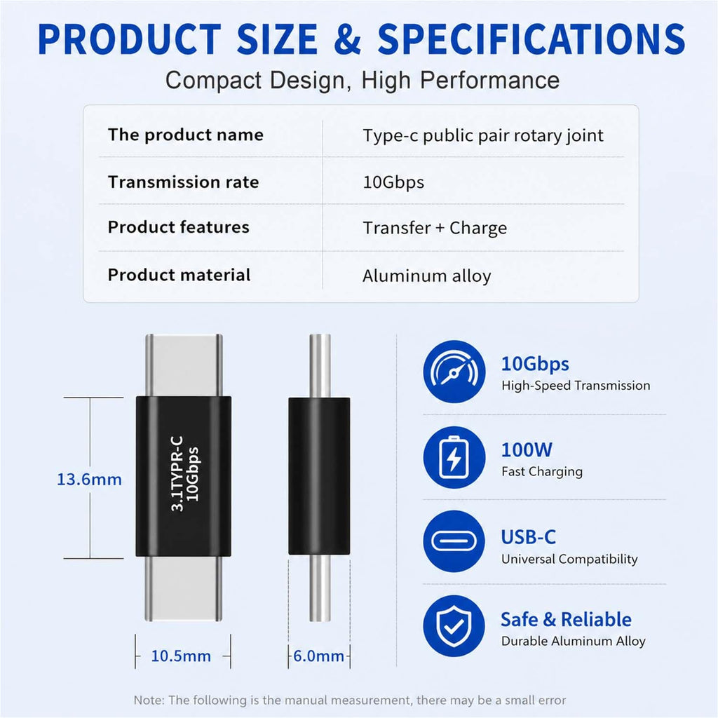 USB C Male to Male Adapter 10Gbps USB 3.1 Type C Male to Male Connector 5A 30V Fast Charging 4K Video for MacBook iPad Pro Galaxy Laptop Tablet Phone