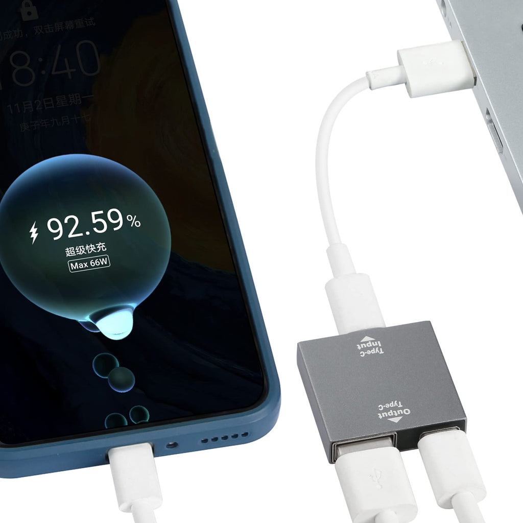USB C Female to USB C Female and USB A Female Splitter Adapter Dual Charging One Data Port PD Charging for Phones Tablets