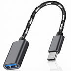USB C to USB Adapter Aluminum Braided Type C Male to USB Female OTG Cable for iPhone 16 15 MacBook Samsung Galaxy Android Connect USB Drive Mouse Keyboard