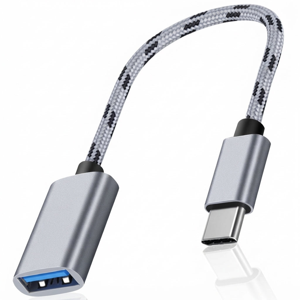 USB C to USB Adapter Aluminum Braided Type C Male to USB Female OTG Cable for iPhone 16 15 MacBook Samsung Galaxy Android Connect USB Drive Mouse Keyboard