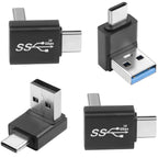 USB A Male to USB C Male 90 Degree Adapter 10Gbps Right Angle Type C Converter QC 60W PD 15W for Phone Laptop PC Charger Power Bank
