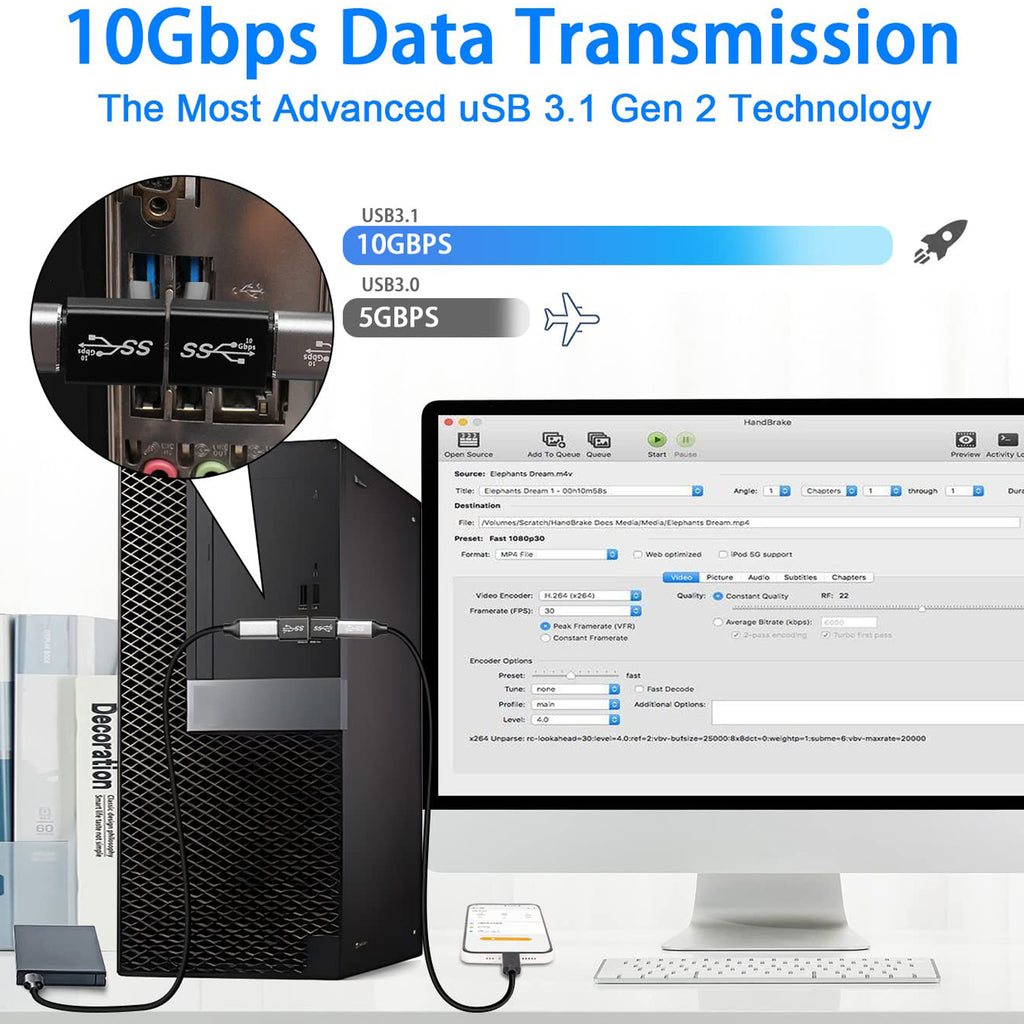 USB A Male to USB C Male 90 Degree Adapter 10Gbps Right Angle Type C Converter QC 60W PD 15W for Phone Laptop PC Charger Power Bank