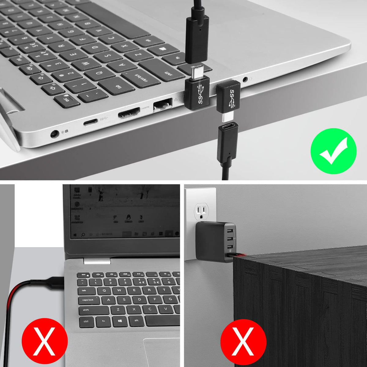USB A Male to USB C Male 90 Degree Adapter 10Gbps Right Angle Type C Converter QC 60W PD 15W for Phone Laptop PC Charger Power Bank