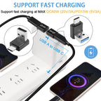 USB A Male to USB C Male 90 Degree Adapter 10Gbps Right Angle Type C Converter QC 60W PD 15W for Phone Laptop PC Charger Power Bank