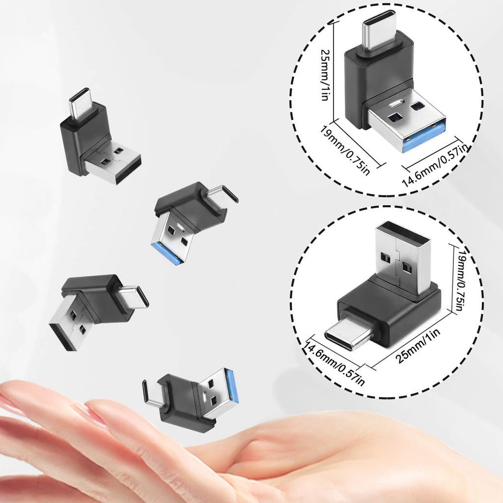 USB A Male to USB C Male 90 Degree Adapter 10Gbps Right Angle Type C Converter QC 60W PD 15W for Phone Laptop PC Charger Power Bank