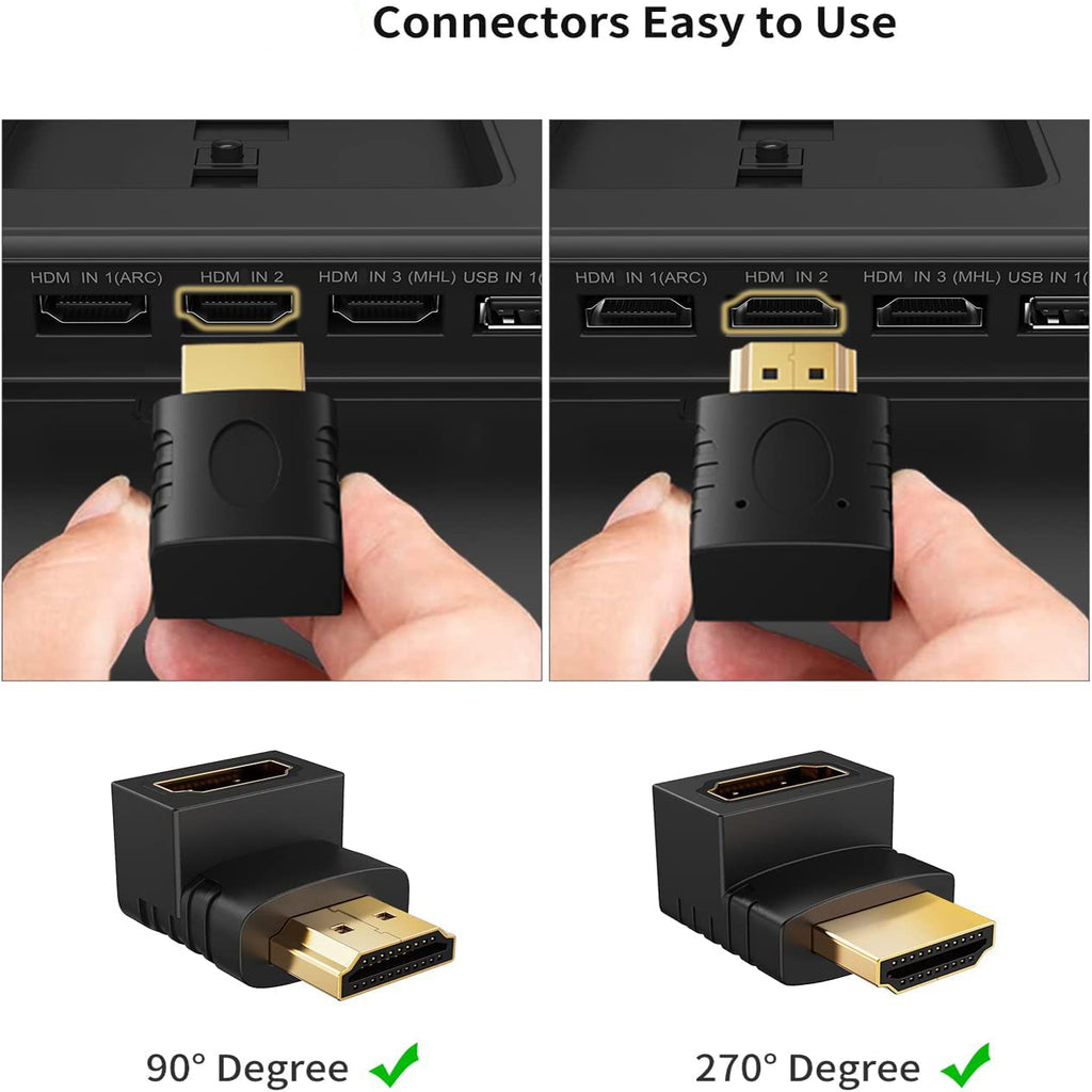 90 & 270 Degree Upward Angle Adapter Compatible with HDMI, Male to Female L Shape Flat Extender for Wall TV, Roku, PS5, Fire Stick, Chromecast, Switch, Laptop, Xbox, PC