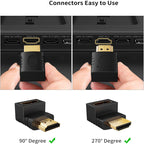 90 & 270 Degree Upward Angle Adapter Compatible with HDMI, Male to Female L Shape Flat Extender for Wall TV, Roku, PS5, Fire Stick, Chromecast, Switch, Laptop, Xbox, PC